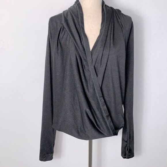 ZYIA Tops - Zyia Active Haze Yoga Shawl Long Sleeve Draped Hooded Stretch Top Dark Grey Sz S